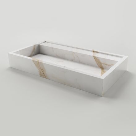 Countertop Washbasin in Marble Effect Porcelain Stoneware Made in Italy - Cervia Viadurini