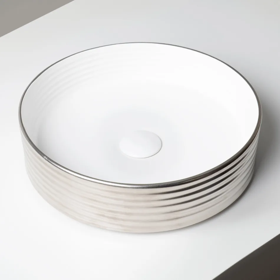 Countertop Washbasin in Wavy Porcelain Stoneware Made in Italy - Vibrazione Viadurini