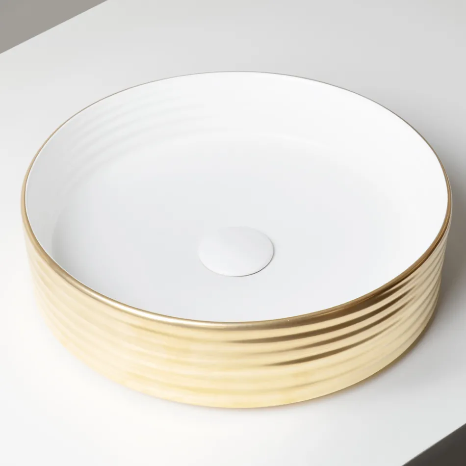 Countertop Washbasin in Wavy Porcelain Stoneware Made in Italy - Vibrazione Viadurini