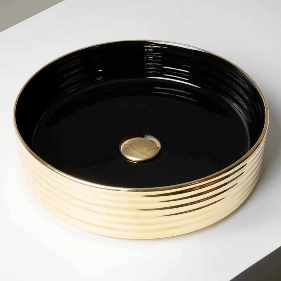 Countertop Washbasin in Wavy Porcelain Stoneware Made in Italy - Vibrazione Viadurini