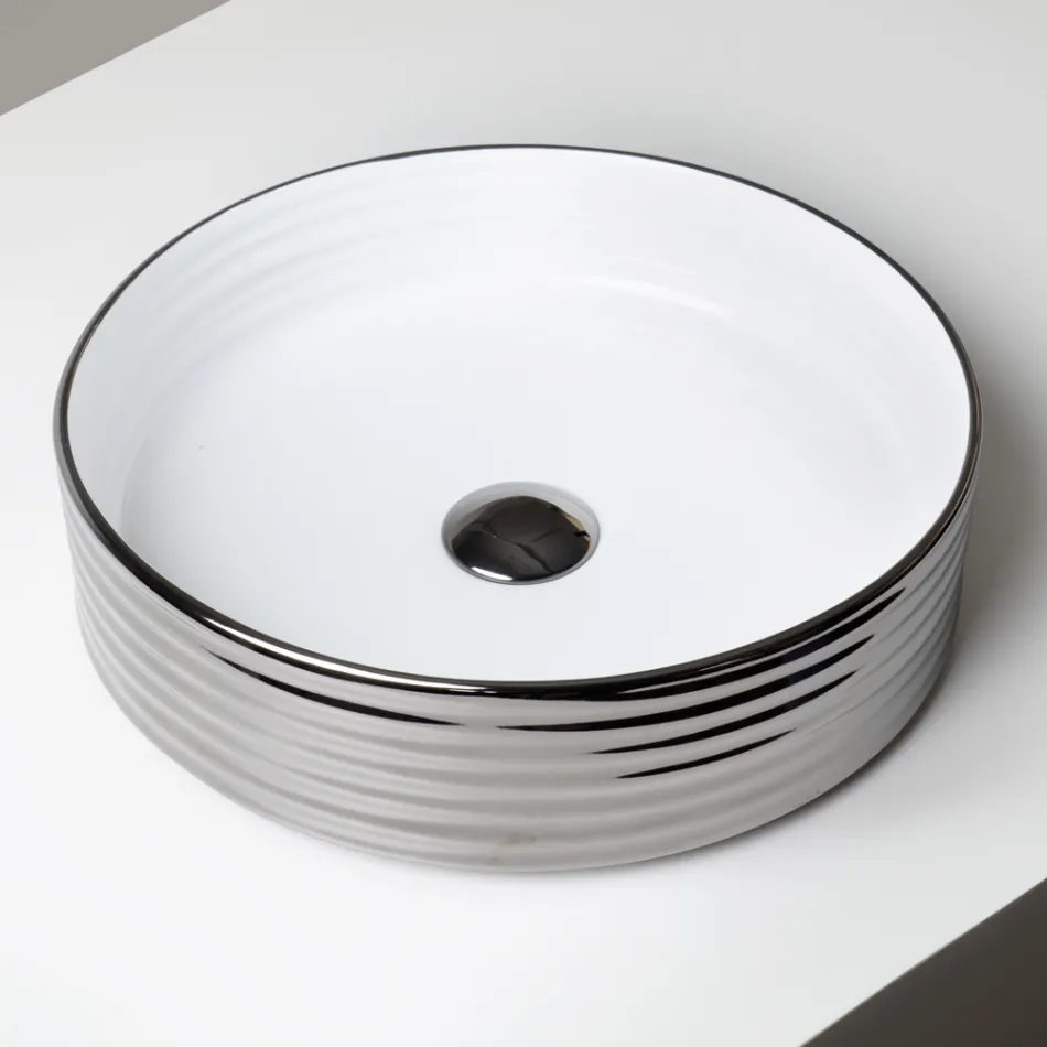 Countertop Washbasin in Wavy Porcelain Stoneware Made in Italy - Vibrazione Viadurini