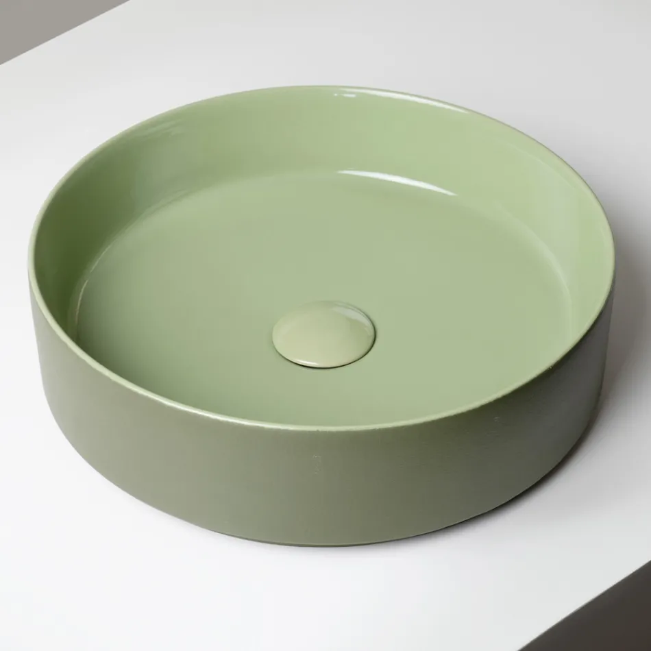 Halo Hand-Turned Porcelain Stoneware Countertop Washbasin Made in Italy Viadurini