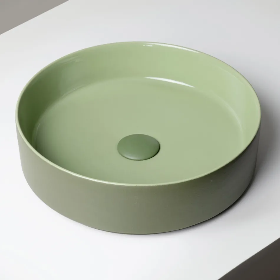 Halo Hand-Turned Porcelain Stoneware Countertop Washbasin Made in Italy Viadurini