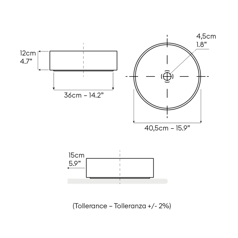 Halo Hand-Turned Porcelain Stoneware Countertop Washbasin Made in Italy Viadurini