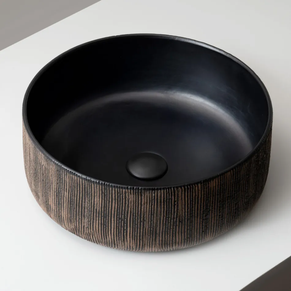 Balance Hand-Stripped Natural Red Earth Countertop Washbasin Viadurini