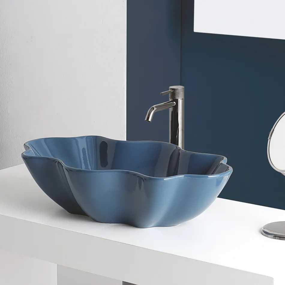 Modern Countertop Washbasin in Glossy Ceramic Made in Italy - Cube Viadurini