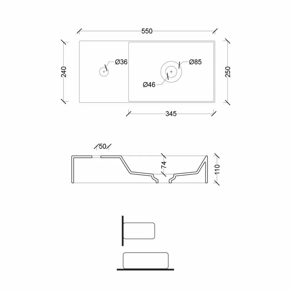 Rectangular Ceramic Counter Top Washbasin Made in Italy - Act Viadurini