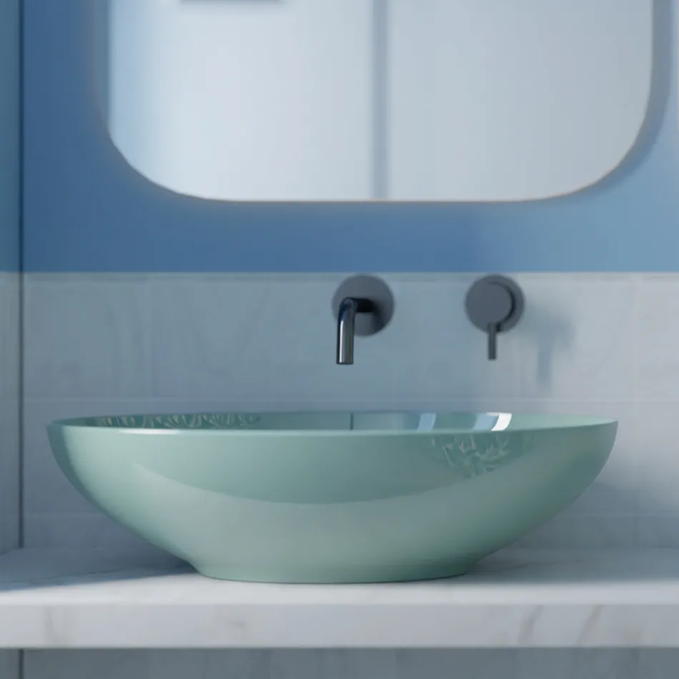 Oval Countertop Washbasin in Glossy Ceramic L 50 cm Made in Italy - Ferry Viadurini