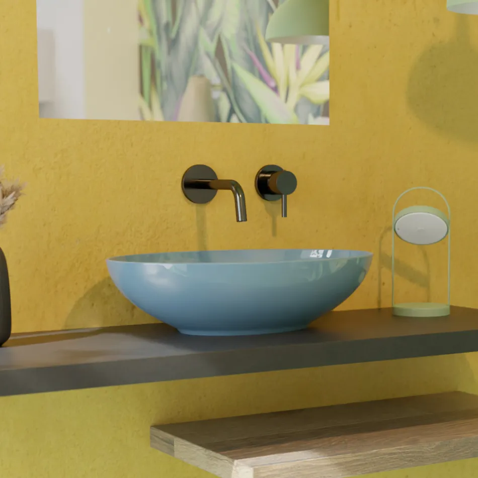 Oval Countertop Washbasin in Glossy Ceramic L 50 cm Made in Italy - Ferry Viadurini