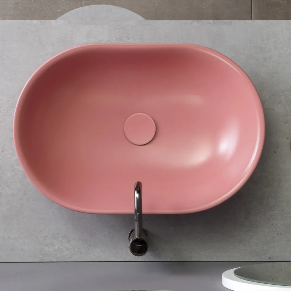 Oval Countertop Washbasin in Matt Ceramic Made in Italy - Nelly Viadurini