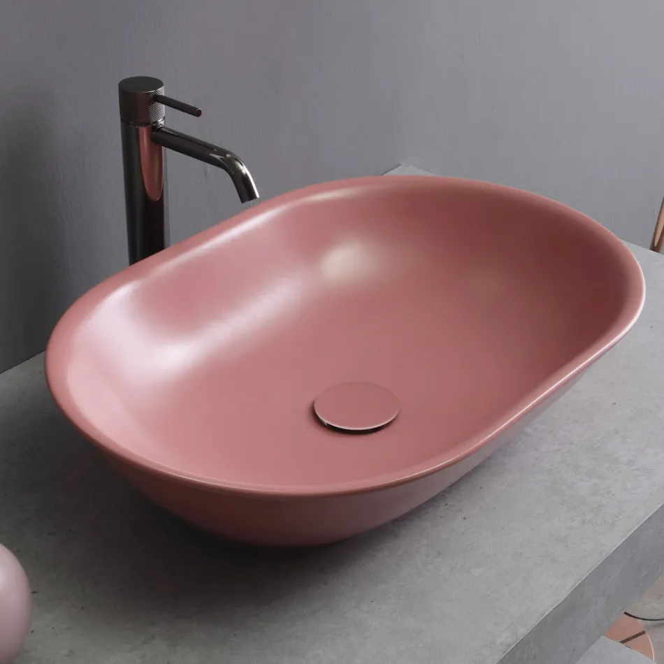Oval Countertop Washbasin in Matt Ceramic Made in Italy - Nelly Viadurini