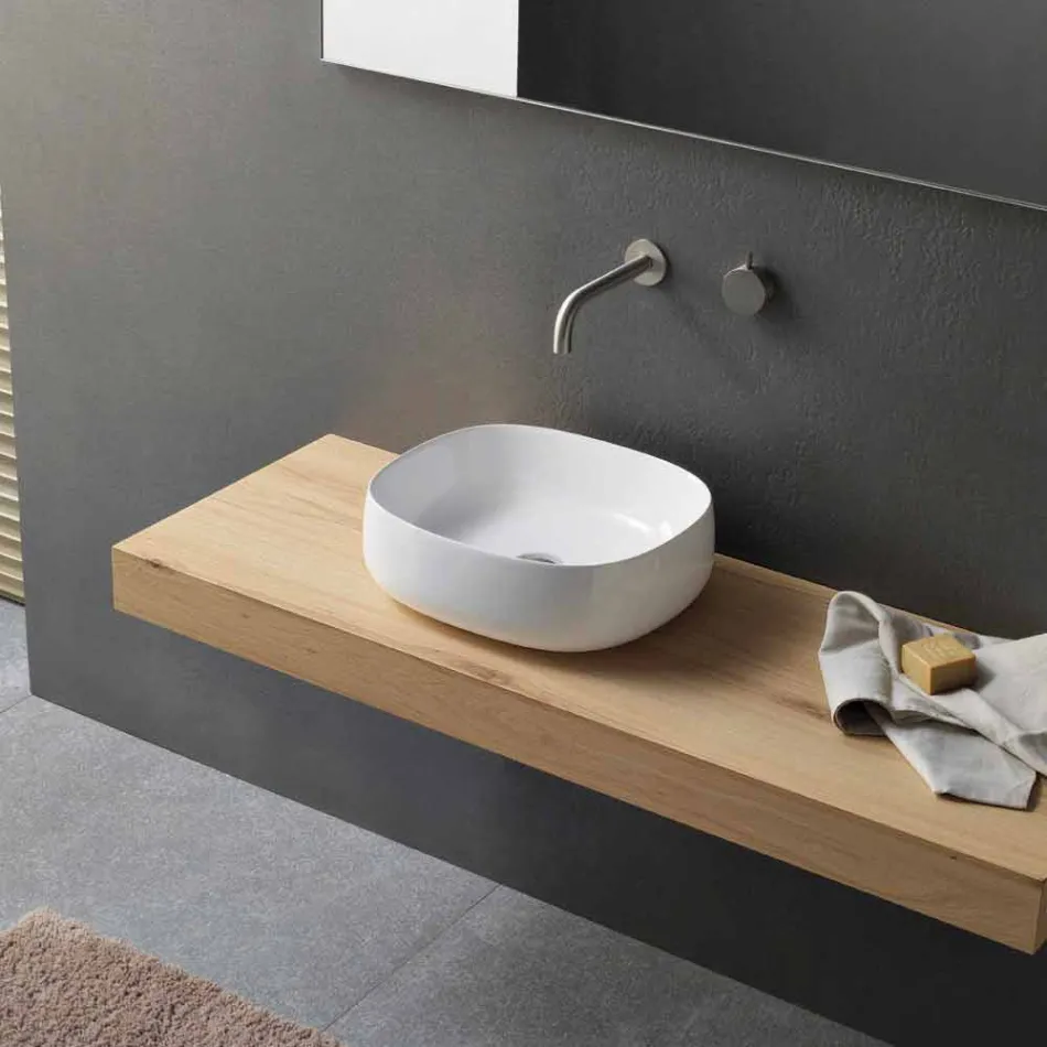 Countertop Washbasin in White Ceramic Modern Oval Design - Tune3 Viadurini
