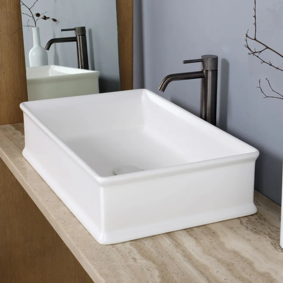 Rectangular Countertop Washbasin in Matt Ceramic Made in Italy - Debora Viadurini