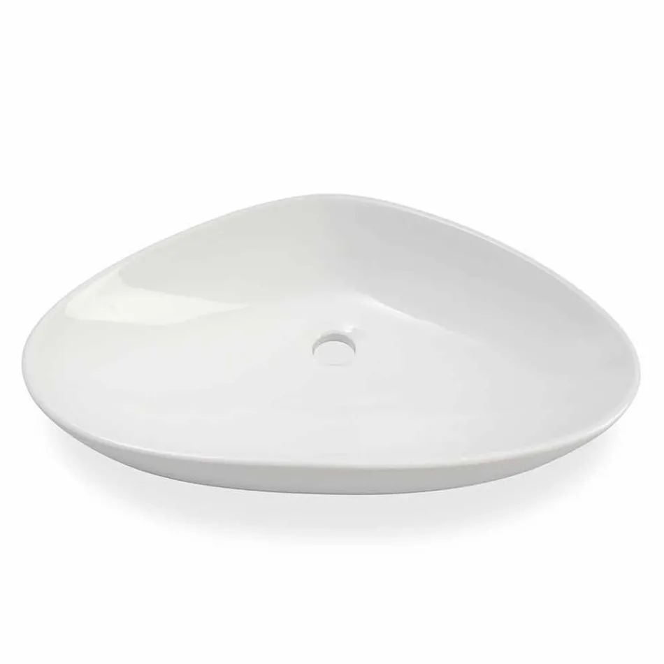 Shaped Countertop Washbasin in White Ceramic Made in Italy - Hamburg Viadurini