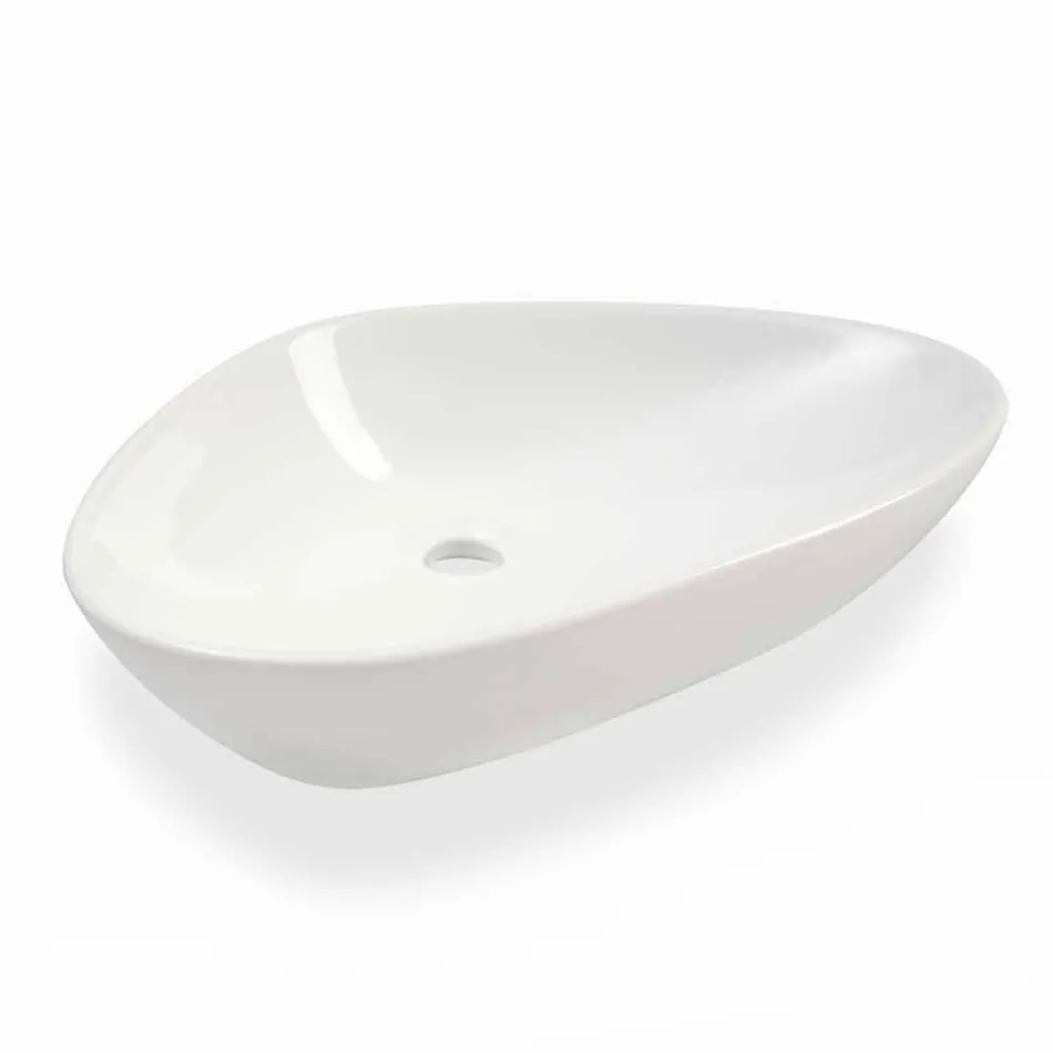 Shaped Countertop Washbasin in White Ceramic Made in Italy - Hamburg Viadurini