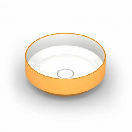 Round modern ceramic countertop washbasin made in Italy, Yoel Viadurini