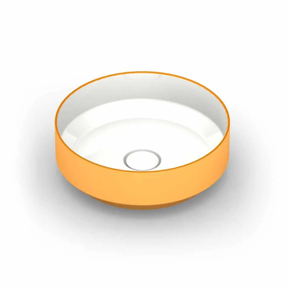 Round modern ceramic countertop washbasin made in Italy, Yoel Viadurini
