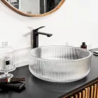 Round Countertop Washbasin in Plissè Venetian Glass Made in Italy - Zircon Viadurini