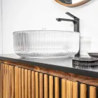 Round Countertop Washbasin in Plissè Venetian Glass Made in Italy - Zircon Viadurini