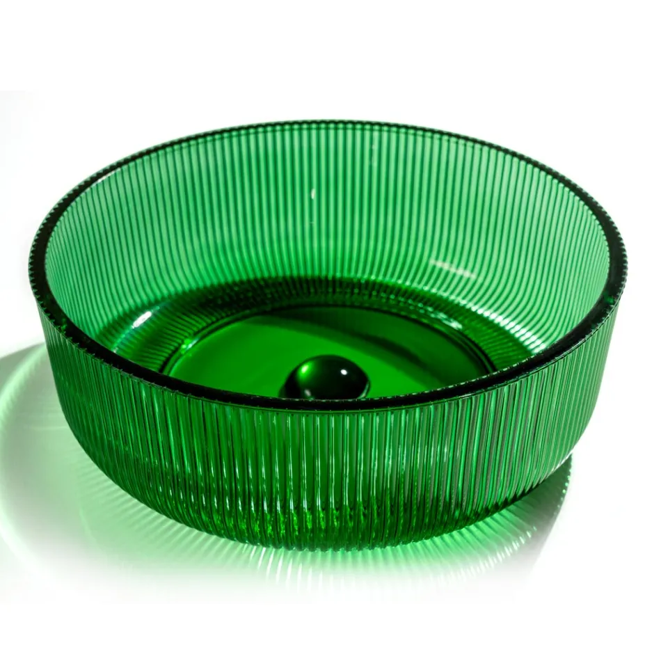 Round Countertop Washbasin in Plissè Venetian Glass Made in Italy - Zircon Viadurini