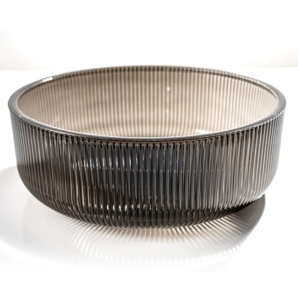 Round Countertop Washbasin in Plissè Venetian Glass Made in Italy - Zircon Viadurini