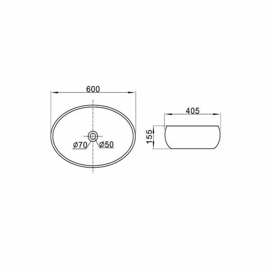 White Ceramic Oval Countertop Washbasin Made in Italy - Bergen Viadurini