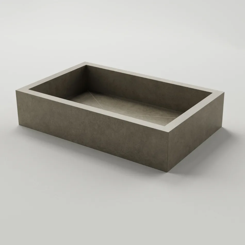 Rectangular Bathroom Washbasin in Porcelain Stoneware Made in Italy - Ludmilla Viadurini