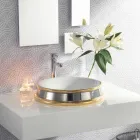 Design semi-recessed bathroom sink in fire clay made in Italy, Manilo Viadurini