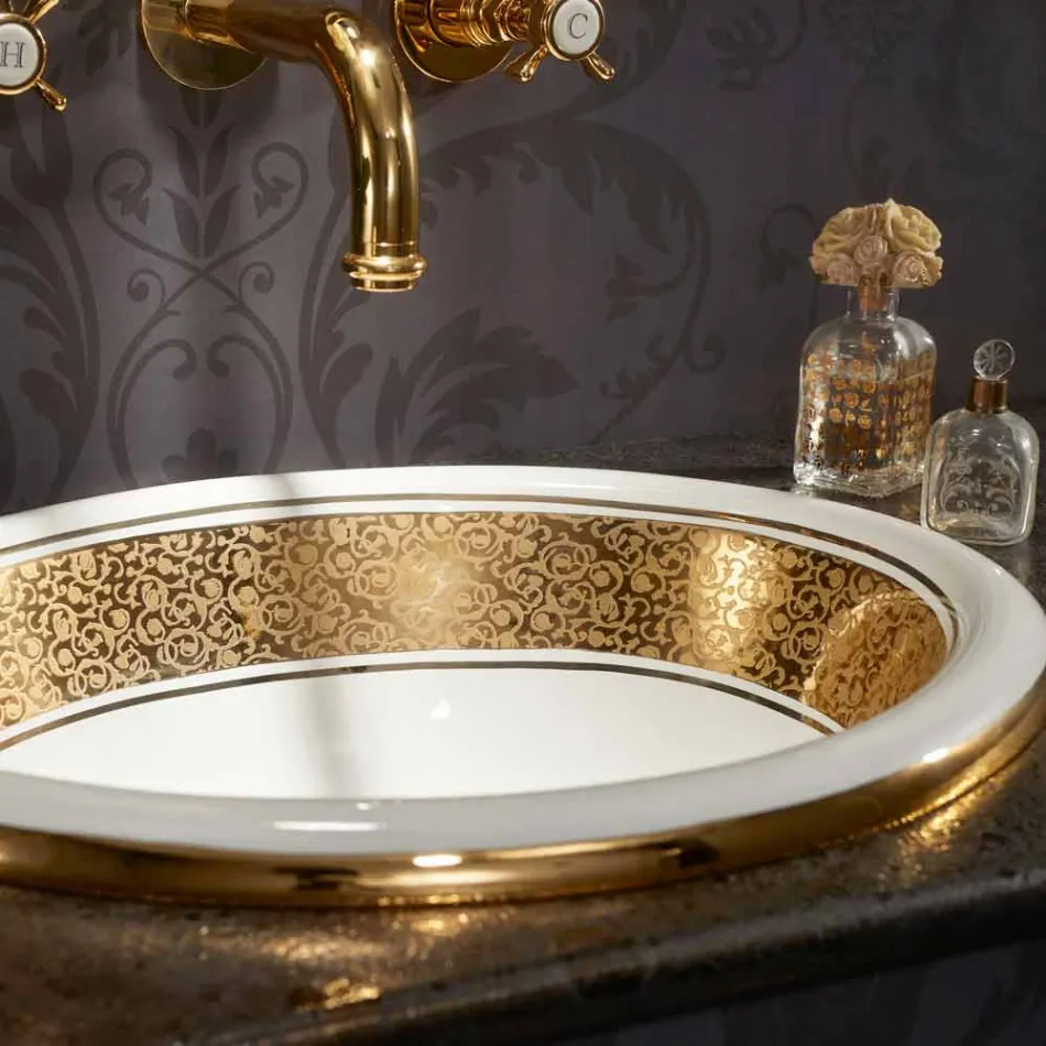 Round built-in sink in fire clay and gold made in Italy, Otis Viadurini