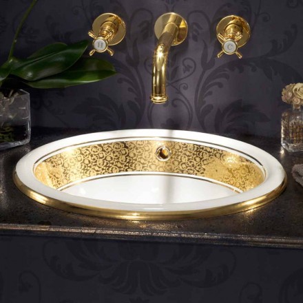 Round built-in sink in fire clay and gold made in Italy, Otis Viadurini
