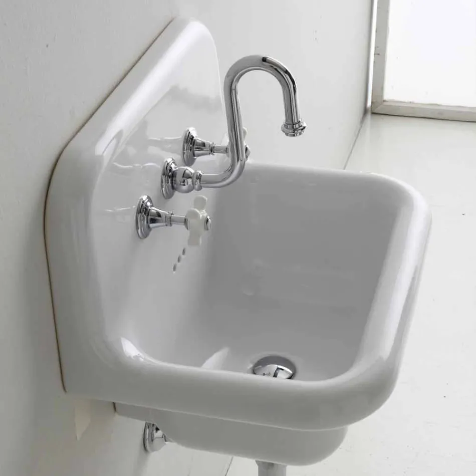 Davis white rectangular ceramic wall-mounted ceramic wall-mounted washbasin Viadurini