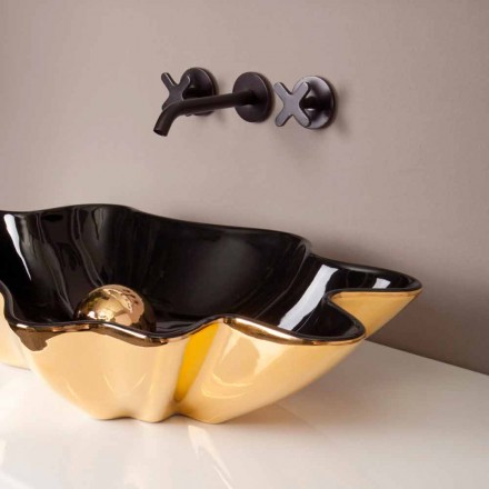 Designer washbasin ceramic black and gold made in Italy Rayan Viadurini