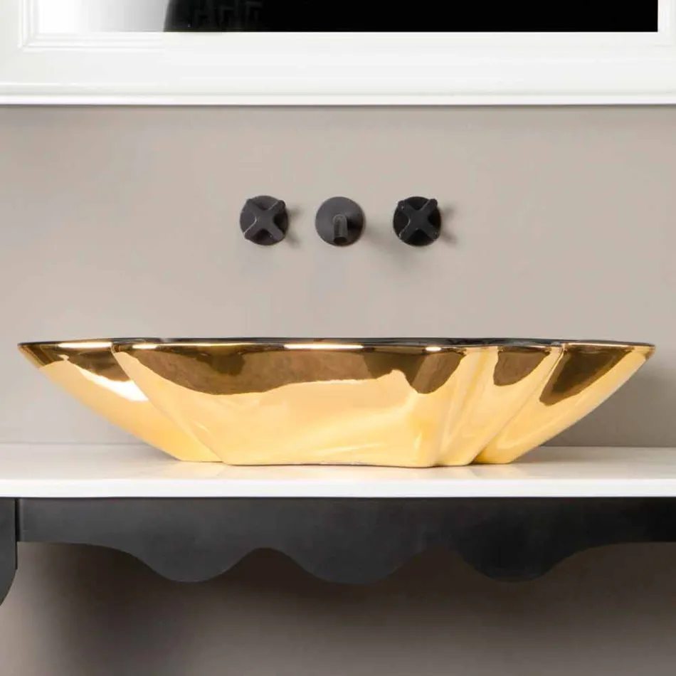 Designer washbasin ceramic black and gold made in Italy Rayan Viadurini