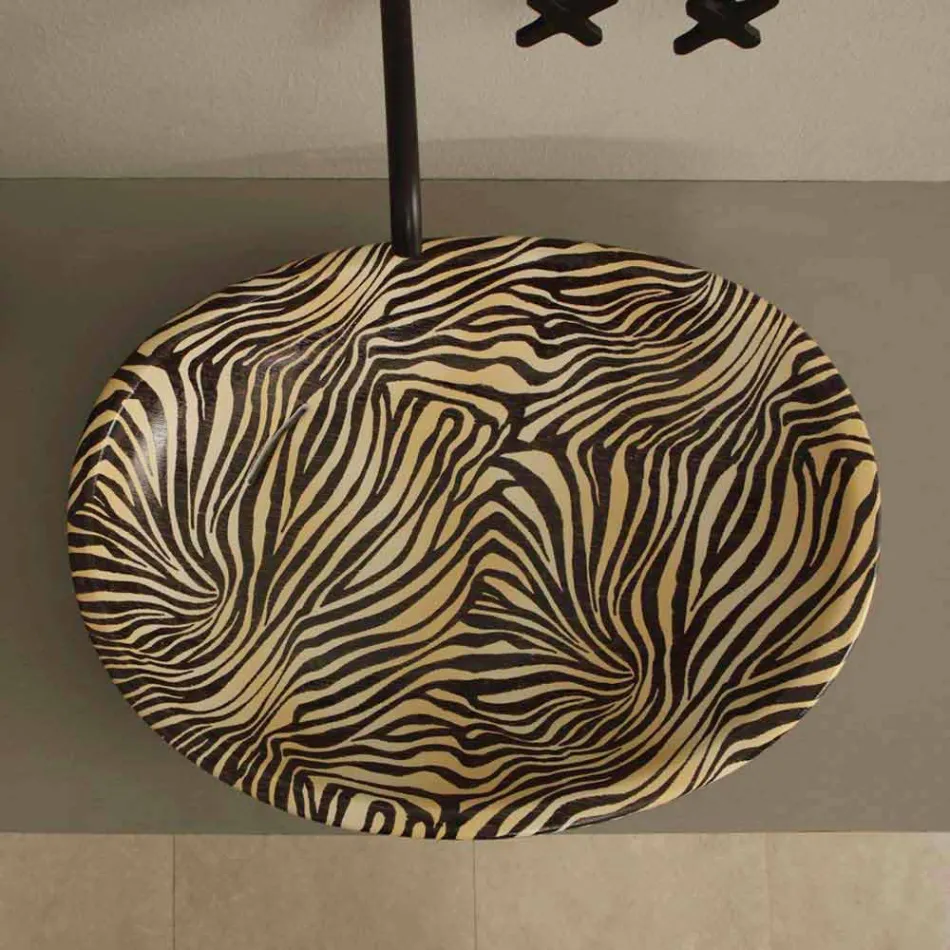 Design ceramic countertop washbasin with orange zebra made in Italy Glossy Viadurini