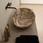 Design ceramic countertop washbasin with orange zebra made in Italy Glossy Viadurini