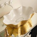Gold and white modern ceramic countertop basin Cubo, made in Italy