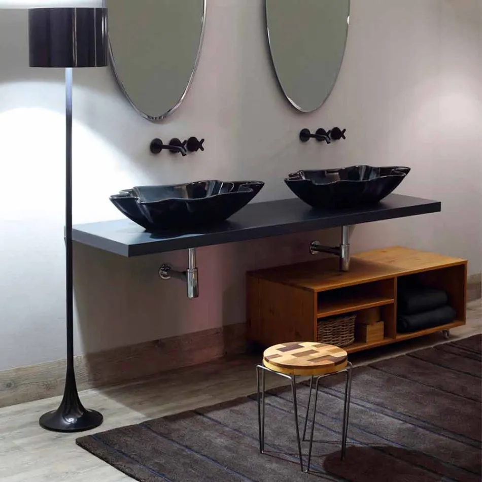 Modern design countertop black ceramic washbasin made in Italy Rayan Viadurini