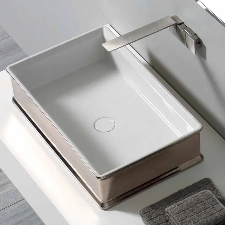Contemporary design countertop ceramic washbasin made in Italy Debora Viadurini