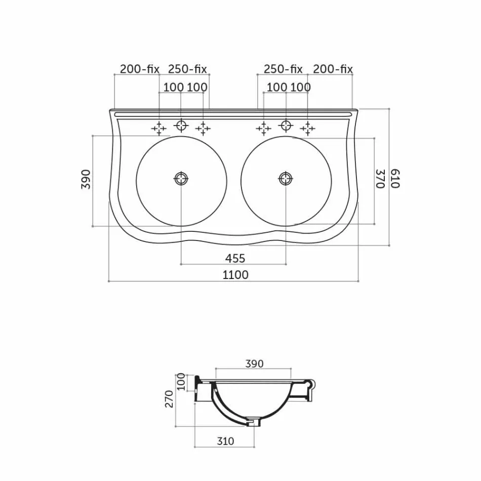 Double Console or Wall-mounted Washbasin in Modern Avise Ceramic Viadurini