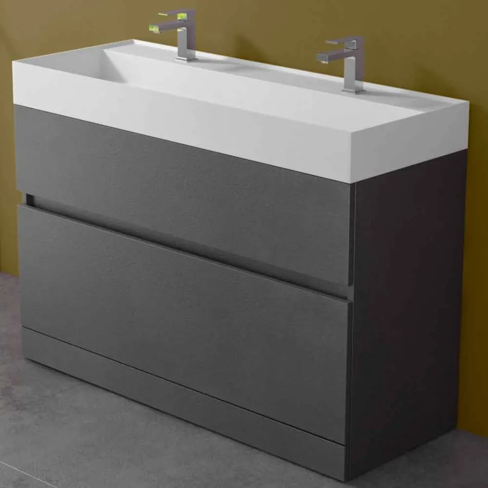 Double Washbasin with Floor Cabinet Modern Design in Laminate - Pompei Viadurini