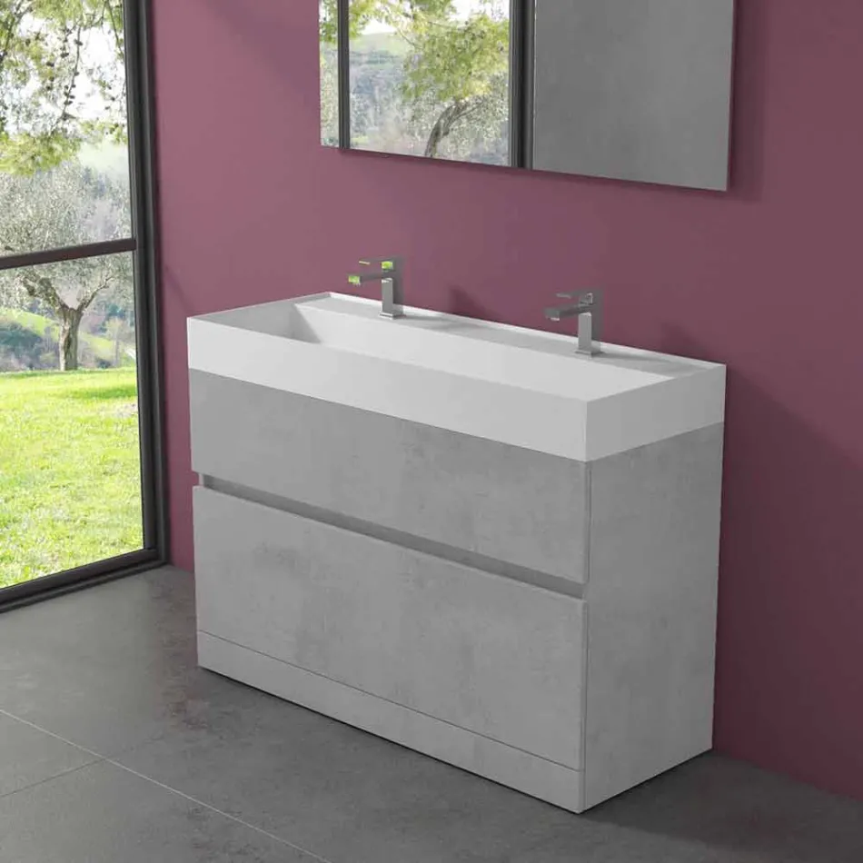 Double Washbasin with Floor Cabinet Modern Design in Laminate - Pompei Viadurini