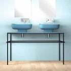 Double wall-mounted modern ceramic washbasin made in Italy, Reale Viadurini