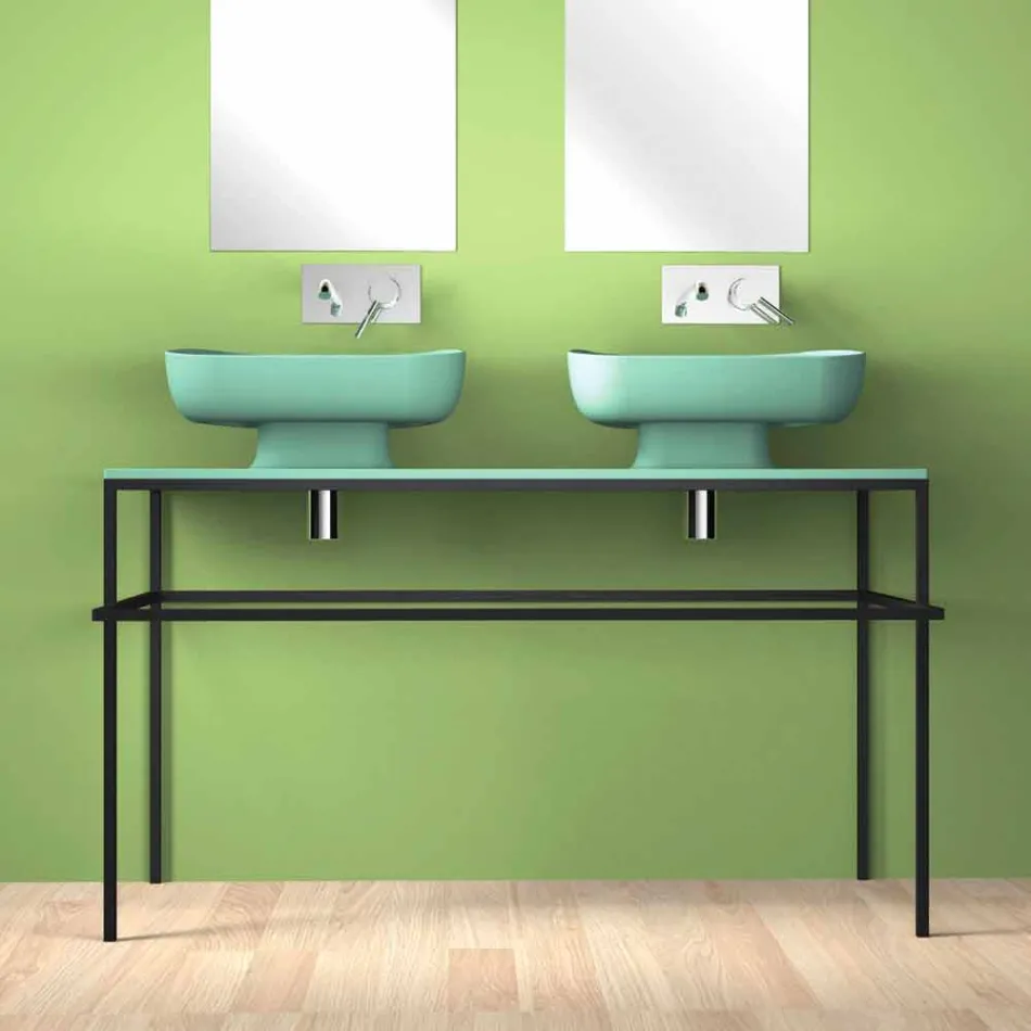 Double wall-mounted modern ceramic washbasin made in Italy, Reale Viadurini