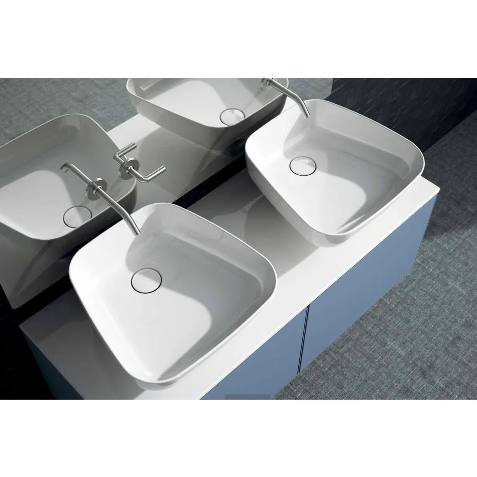 Double wall-mounted modern ceramic washbasin made in Italy, Reale Viadurini