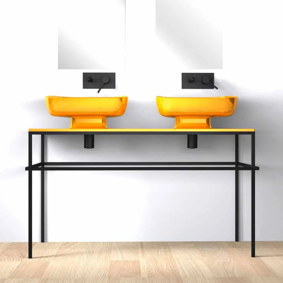 Double wall-mounted modern ceramic washbasin made in Italy, Reale Viadurini