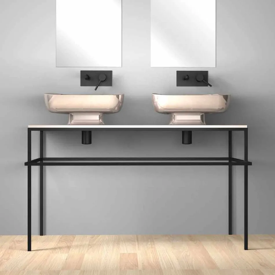 Double wall-mounted modern ceramic washbasin made in Italy, Reale Viadurini