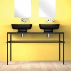 Double wall-mounted modern ceramic washbasin made in Italy, Reale Viadurini