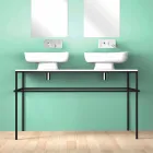 Double wall-mounted modern ceramic washbasin made in Italy, Reale Viadurini