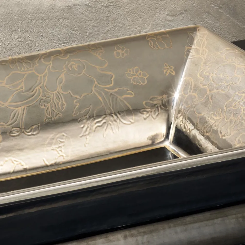 Hand-Cast Fire Clay Washbasin with Colorful Decorations Made in Italy - Aulente Viadurini