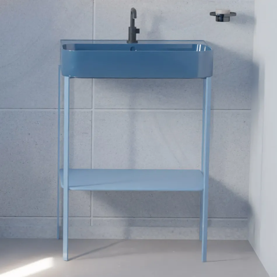 Ceramic Washbasin with Floor Standing Structure with Shelf Made in Italy - Graffa Viadurini